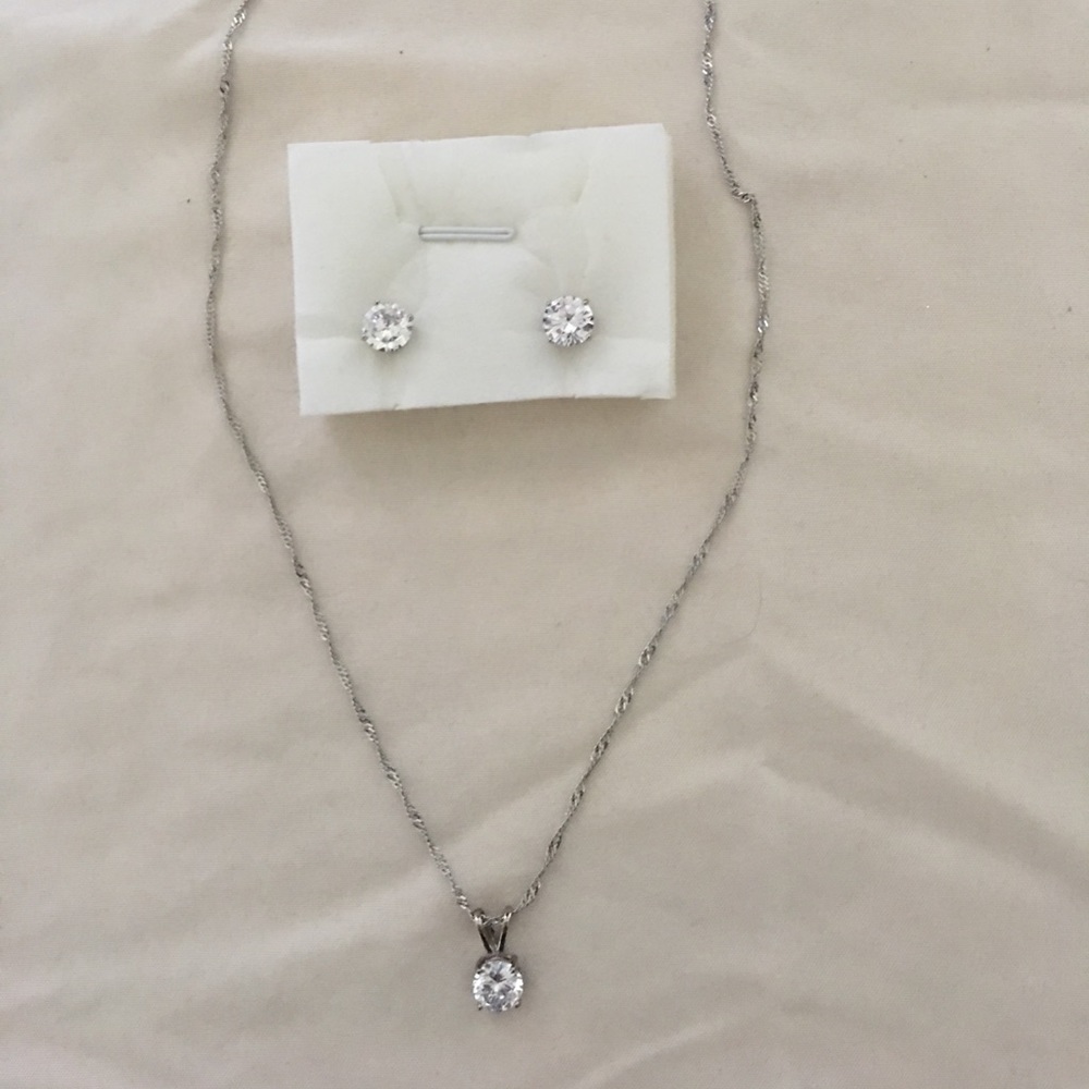 Cubic zirconia sterling silver necklace earrings